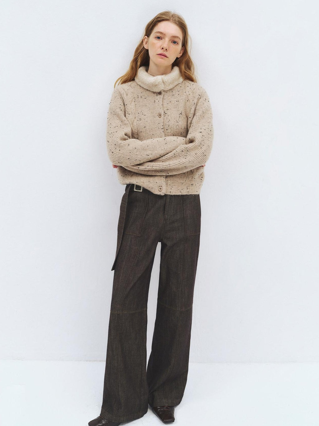 someonesometimes Soft Acrylic Stand Collar Button Front Longsleeve Women Knit Cream Cardigans