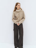 someonesometimes Soft Acrylic Stand Collar Button Front Longsleeve Women Knit Cream Cardigans