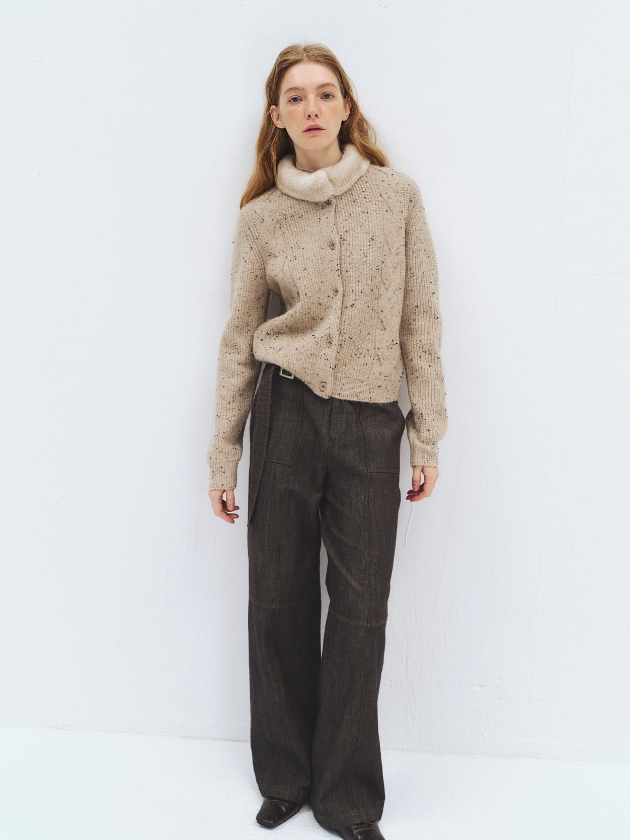 someonesometimes Soft Acrylic Stand Collar Button Front Longsleeve Women Knit Cream Cardigans
