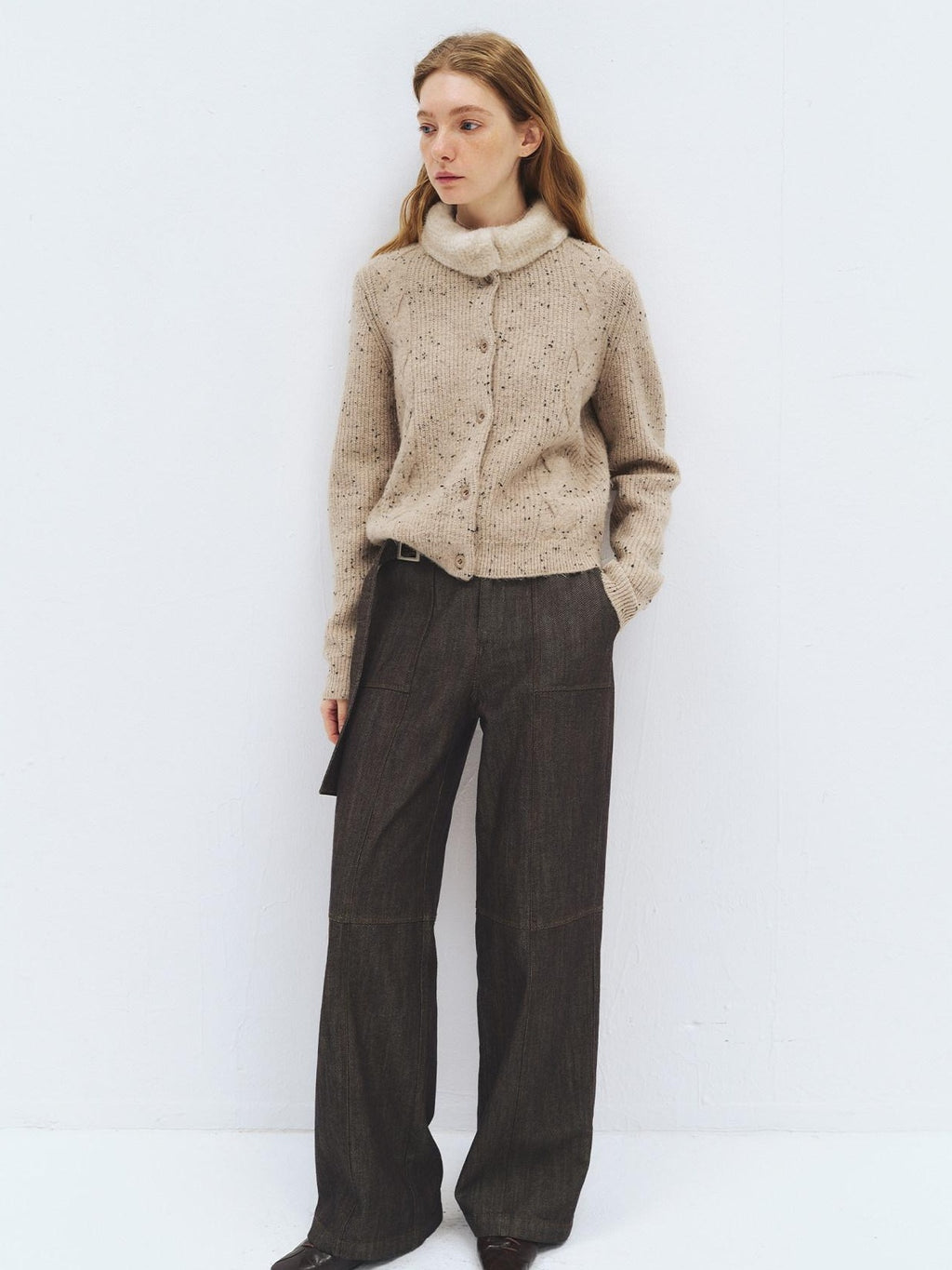someonesometimes Soft Acrylic Stand Collar Button Front Longsleeve Women Knit Cream Cardigans