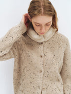 someonesometimes Soft Acrylic Stand Collar Button Front Longsleeve Women Knit Cream Cardigans
