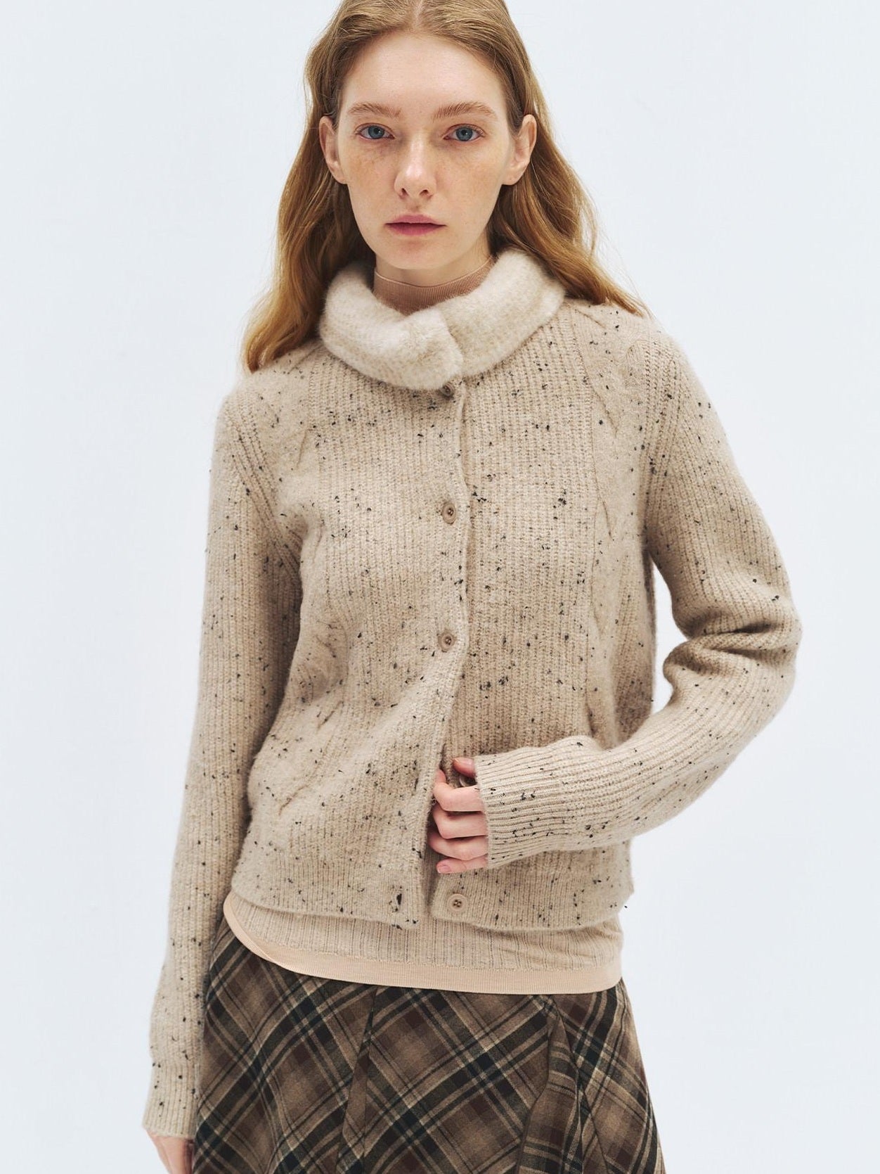 someonesometimes Soft Acrylic Stand Collar Button Front Longsleeve Women Knit Cream Cardigans