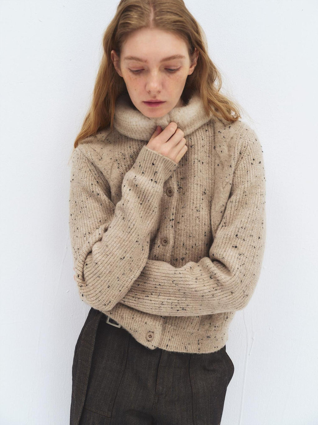 someonesometimes Soft Acrylic Stand Collar Button Front Longsleeve Women Knit Cream Cardigans