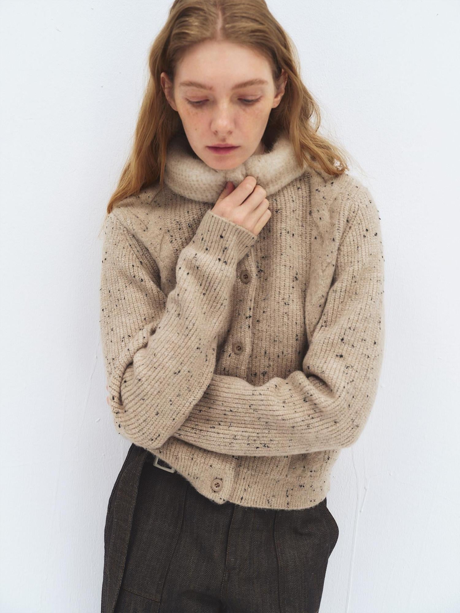 someonesometimes Soft Acrylic Stand Collar Button Front Longsleeve Women Knit Cream Cardigans