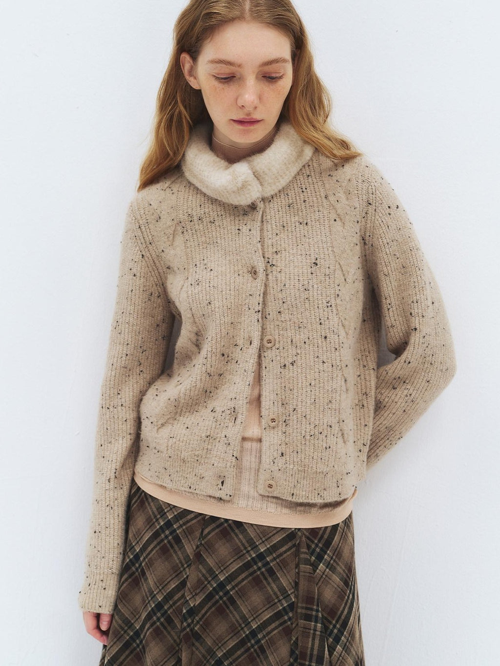 someonesometimes Soft Acrylic Stand Collar Button Front Longsleeve Women Knit Cream Cardigans
