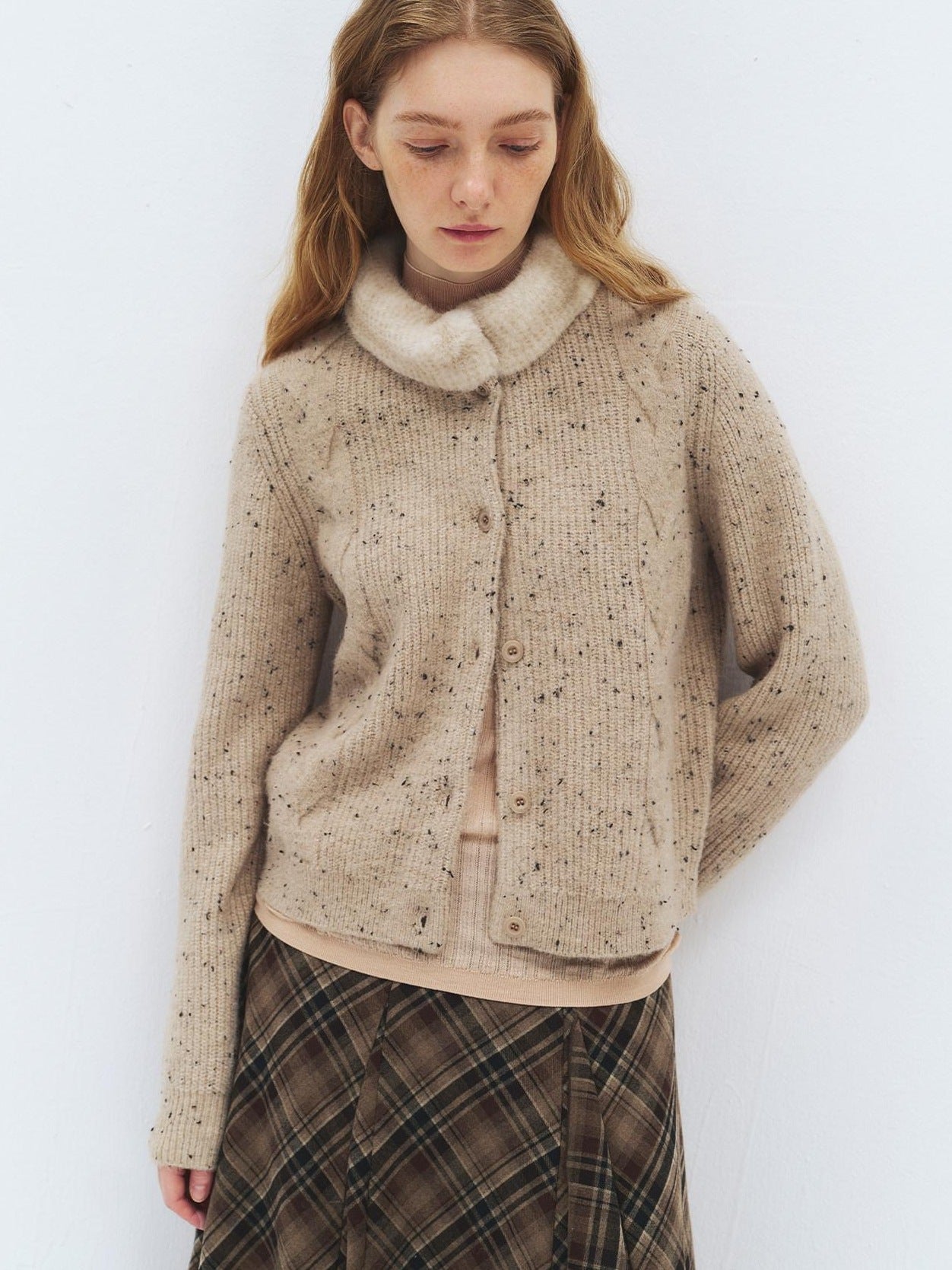 someonesometimes Soft Acrylic Stand Collar Button Front Longsleeve Women Knit Cream Cardigans