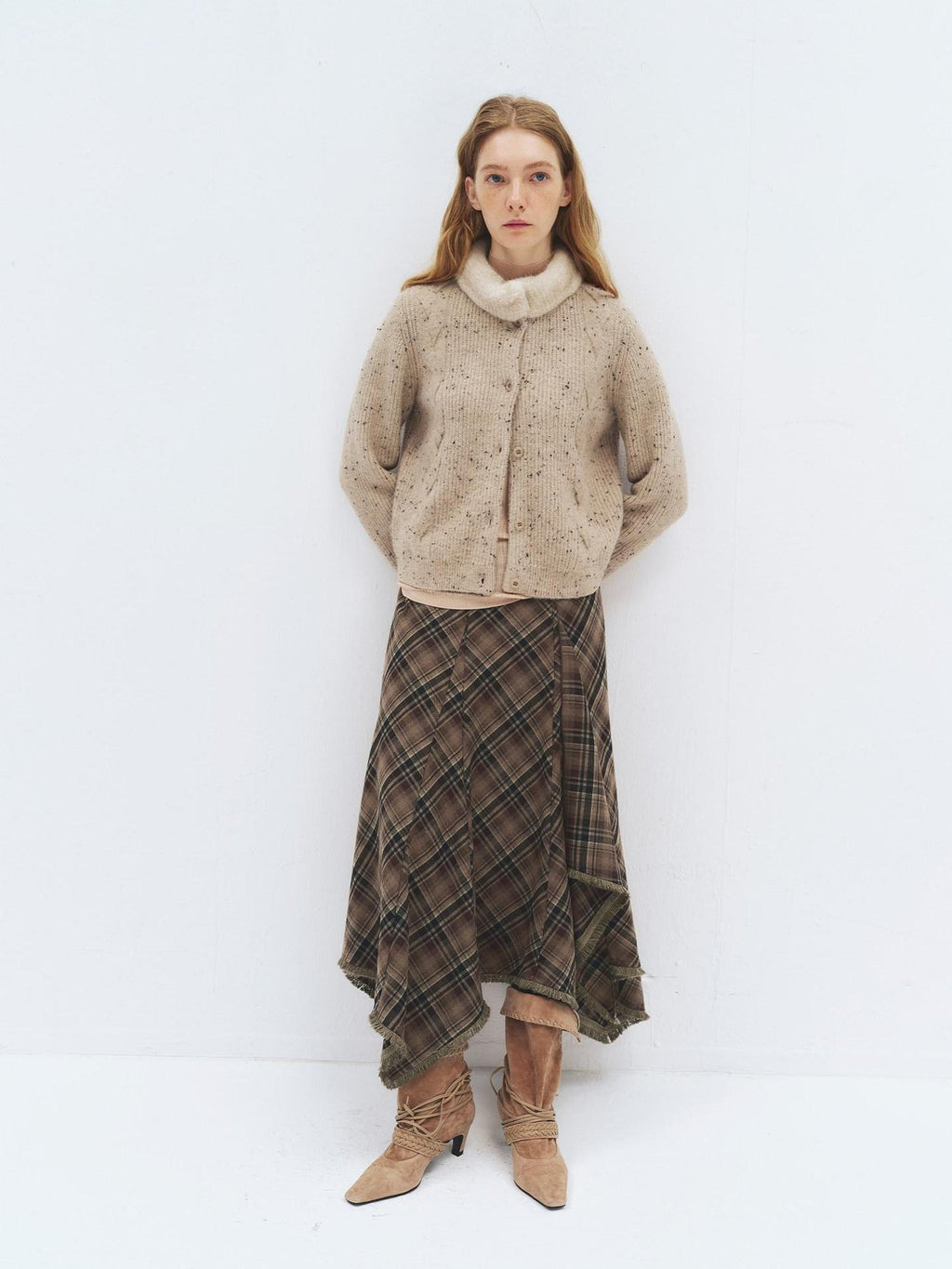 someonesometimes Soft Acrylic Stand Collar Button Front Longsleeve Women Knit Cream Cardigans