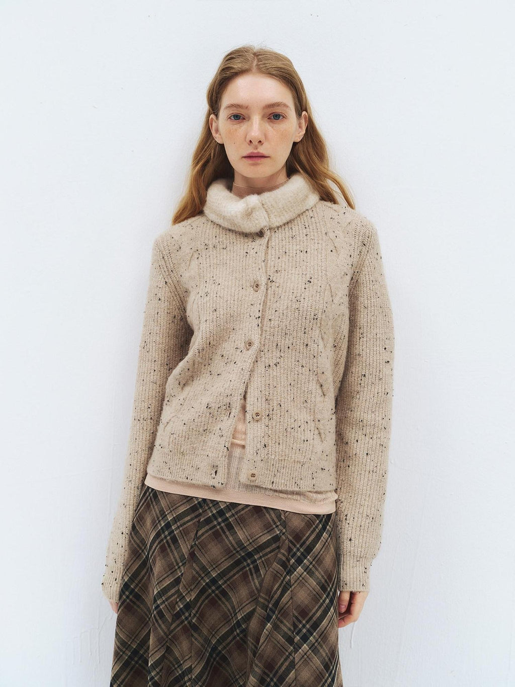 someonesometimes Soft Acrylic Stand Collar Button Front Longsleeve Women Knit Cream Cardigans