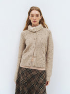 someonesometimes Soft Acrylic Stand Collar Button Front Longsleeve Women Knit Cream Cardigans
