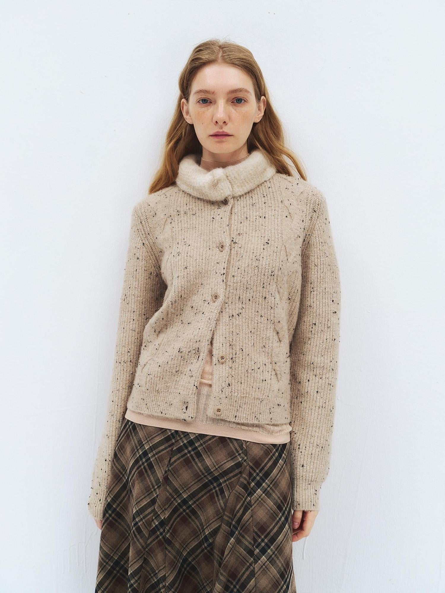 someonesometimes Soft Acrylic Stand Collar Button Front Longsleeve Women Knit Cream Cardigans