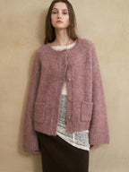 someonesometimes Soft Alpaca Blend Relaxed Fit Commuter Round Neck Open Front Cardigans