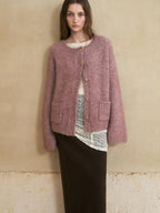someonesometimes Soft Alpaca Blend Relaxed Fit Commuter Round Neck Open Front Cardigans