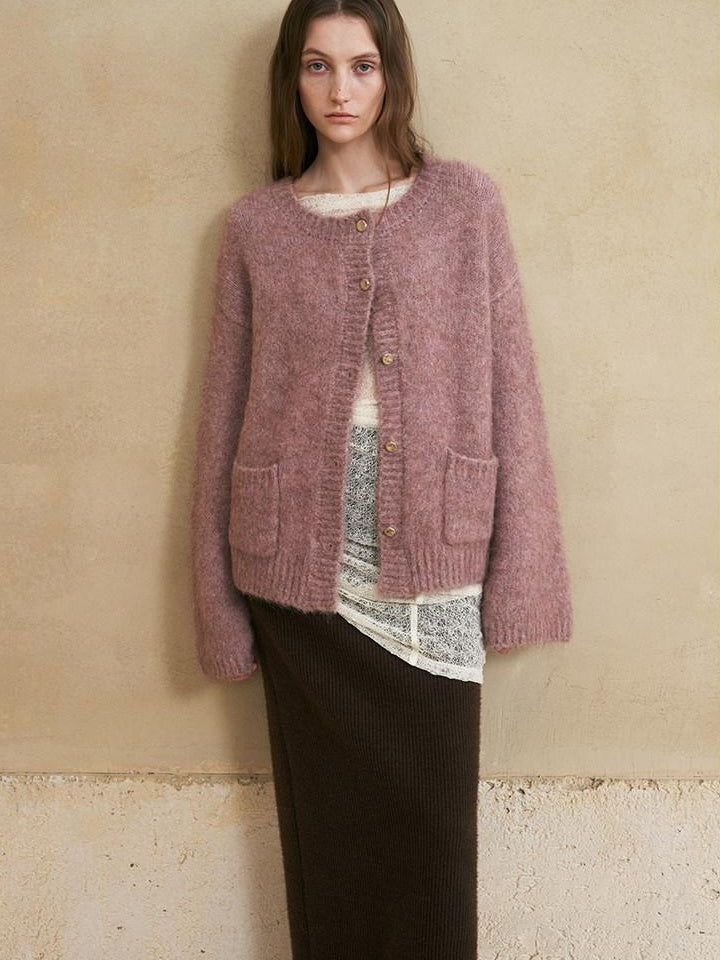 someonesometimes Soft Alpaca Blend Relaxed Fit Commuter Round Neck Open Front Cardigans