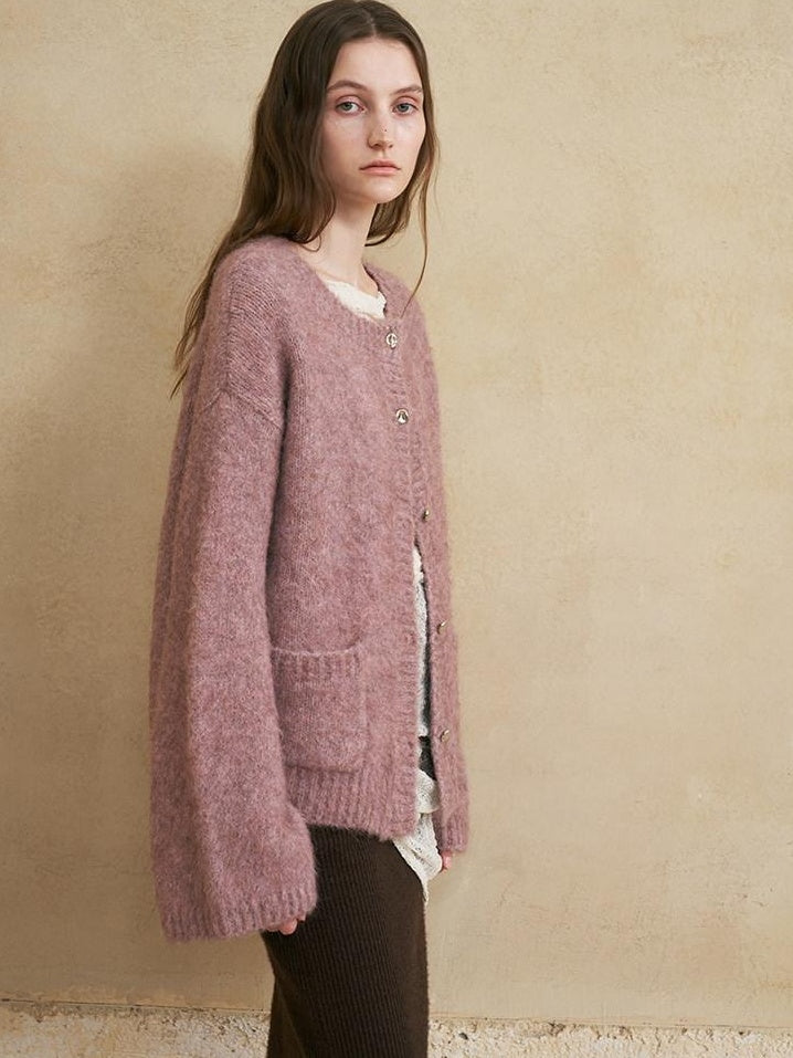 someonesometimes Soft Alpaca Blend Relaxed Fit Commuter Round Neck Open Front Cardigans