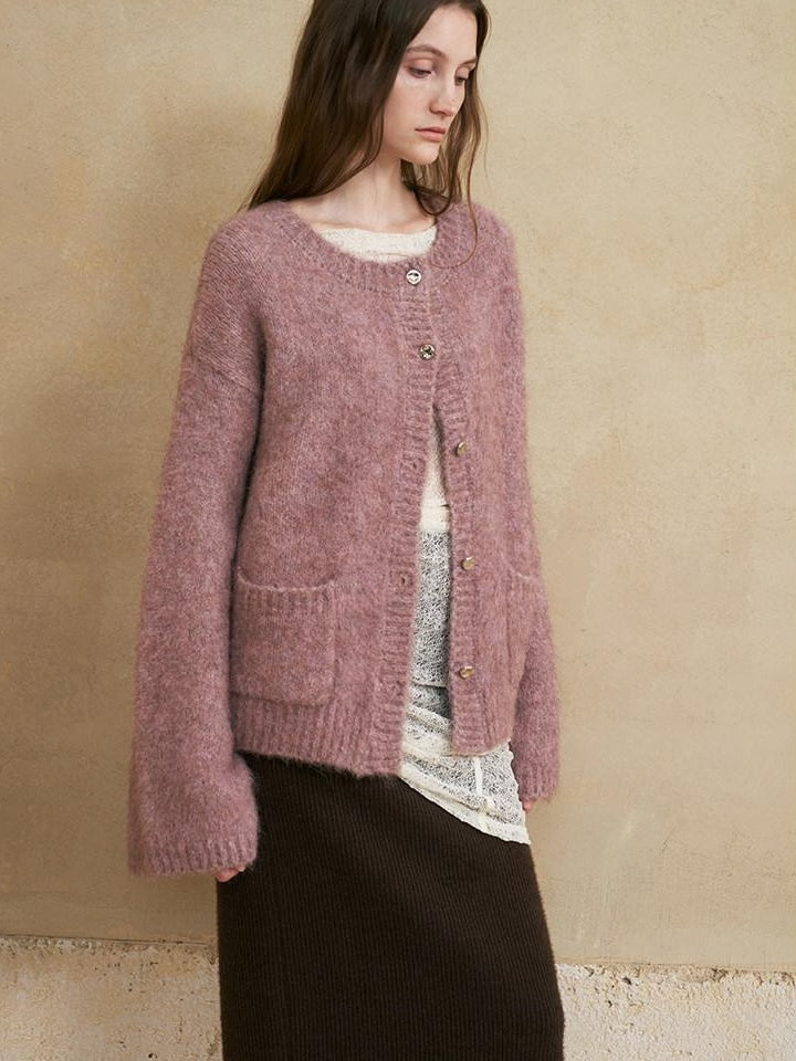 someonesometimes Soft Alpaca Blend Relaxed Fit Commuter Round Neck Open Front Cardigans