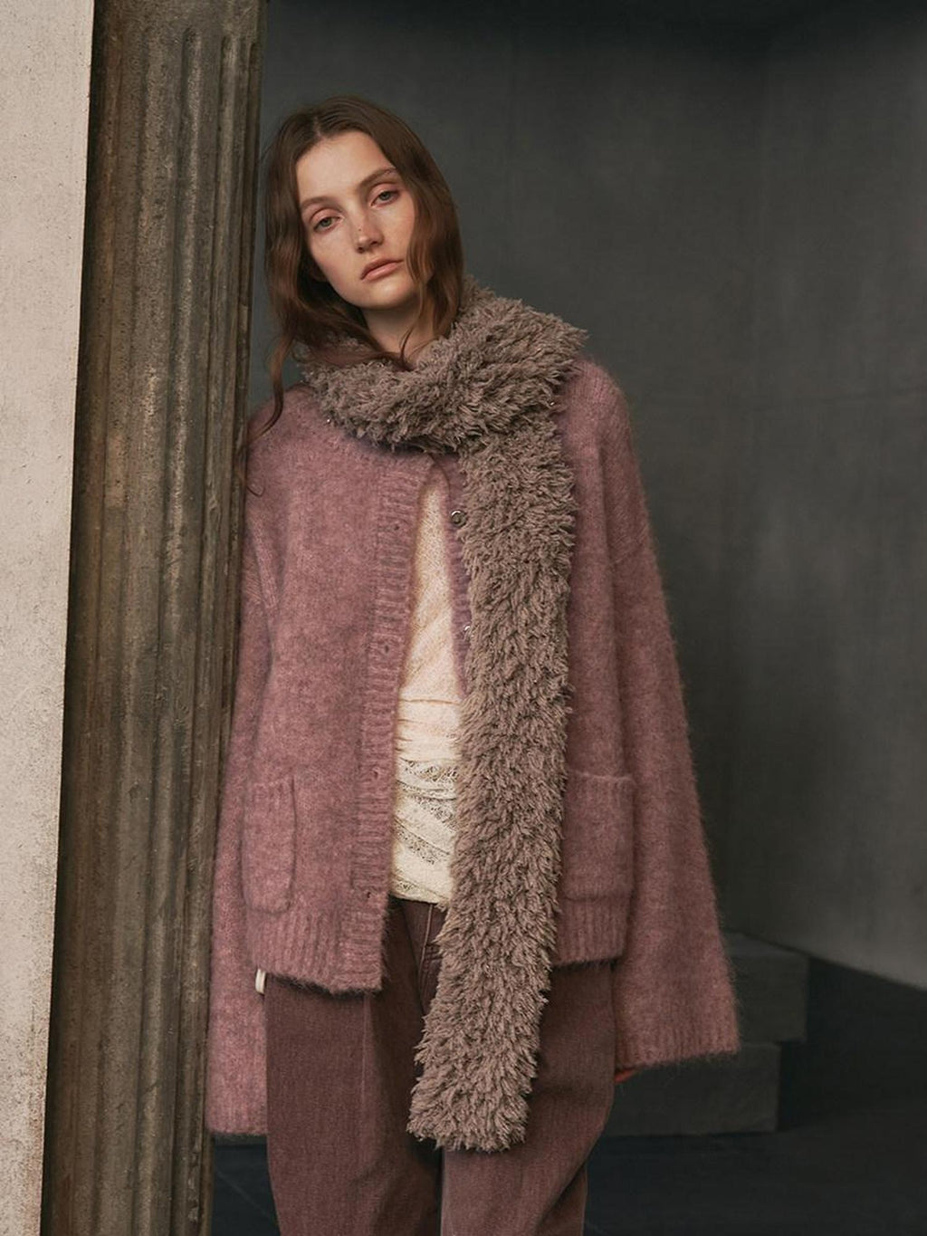 someonesometimes Soft Alpaca Blend Relaxed Fit Commuter Round Neck Open Front Cardigans
