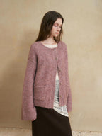 someonesometimes Soft Alpaca Blend Relaxed Fit Commuter Round Neck Open Front Cardigans