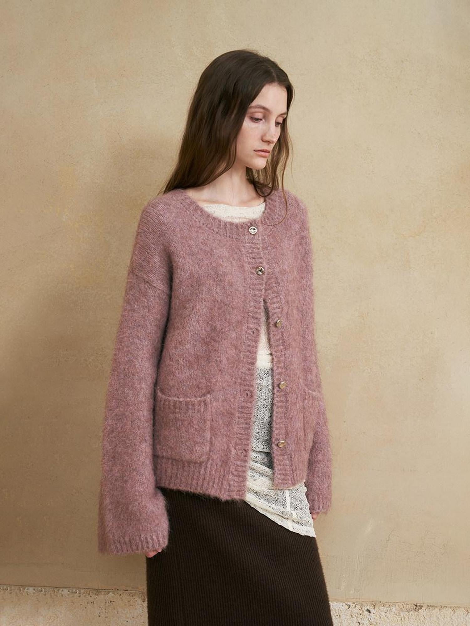 someonesometimes Soft Alpaca Blend Relaxed Fit Commuter Round Neck Open Front Cardigans