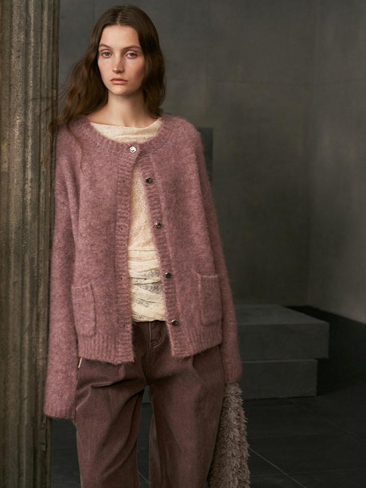 someonesometimes Soft Alpaca Blend Relaxed Fit Commuter Round Neck Open Front Cardigans