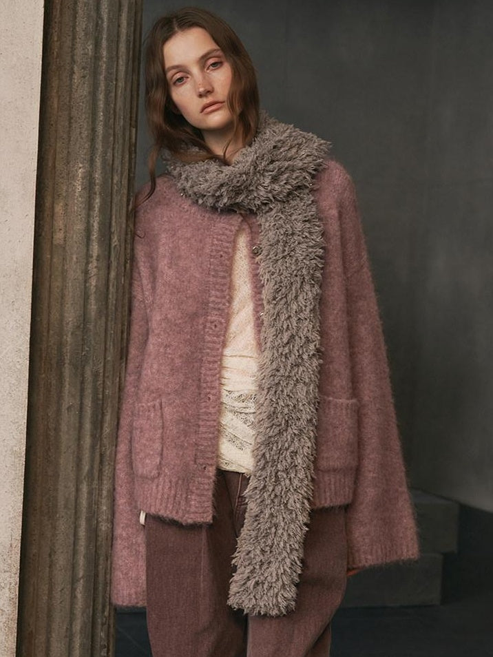 someonesometimes Soft Alpaca Blend Relaxed Fit Commuter Round Neck Open Front Cardigans