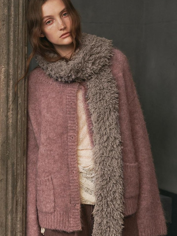 someonesometimes Soft Alpaca Blend Relaxed Fit Commuter Round Neck Open Front Cardigans