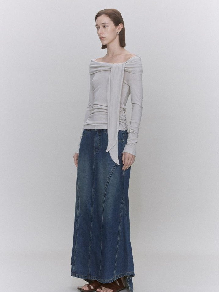 someonesometimes Soft Lyocell Wool Blend Slim Waist Boatneck Knit Office Women Sweater