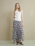 someonesometimes Soft Modal Asymmetric Slim Strappy Layered Women Pearl White Tank Tops