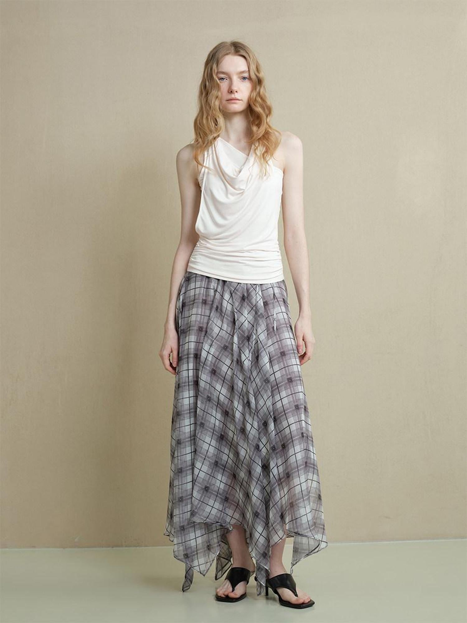 someonesometimes Soft Modal Asymmetric Slim Strappy Layered Women Pearl White Tank Tops