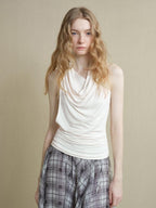 someonesometimes Soft Modal Asymmetric Slim Strappy Layered Women Pearl White Tank Tops