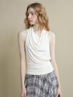 someonesometimes Soft Modal Asymmetric Slim Strappy Layered Women Pearl White Tank Tops