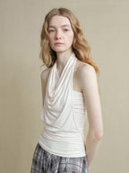 someonesometimes Soft Modal Asymmetric Slim Strappy Layered Women Pearl White Tank Tops