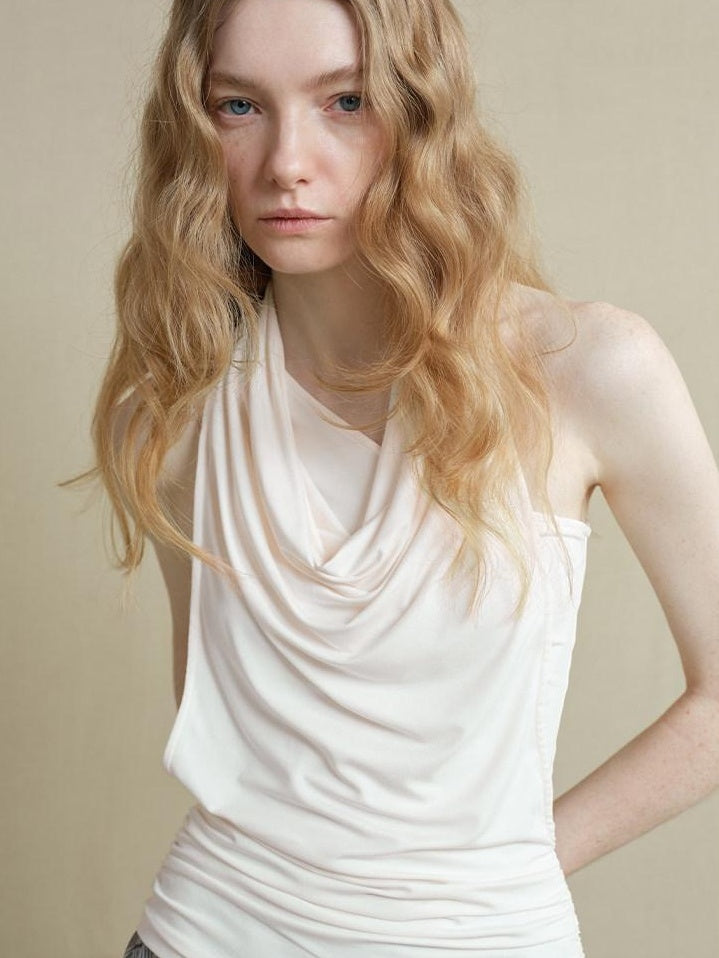 someonesometimes Soft Modal Asymmetric Slim Strappy Layered Women Pearl White Tank Tops