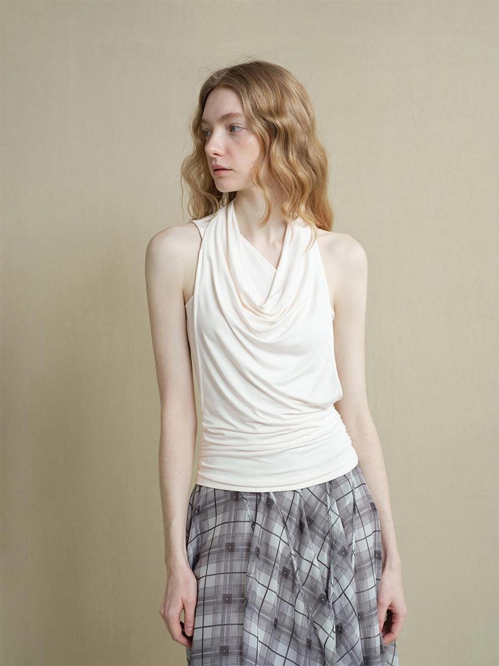 someonesometimes Soft Modal Asymmetric Slim Strappy Layered Women Pearl White Tank Tops
