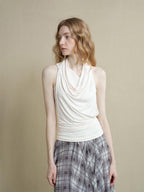 someonesometimes Soft Modal Asymmetric Slim Strappy Layered Women Pearl White Tank Tops