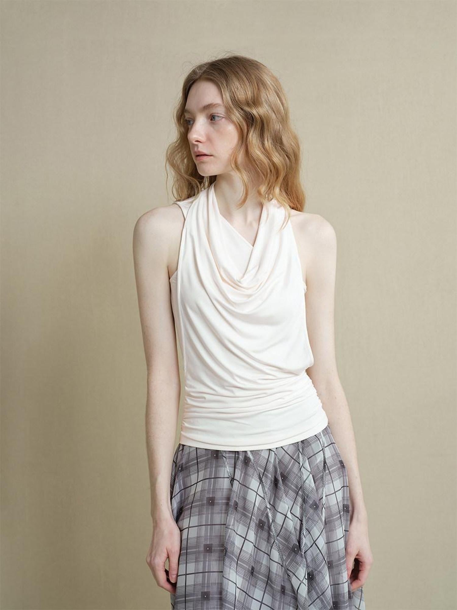 someonesometimes Soft Modal Asymmetric Slim Strappy Layered Women Pearl White Tank Tops