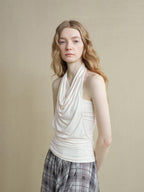 someonesometimes Soft Modal Asymmetric Slim Strappy Layered Women Pearl White Tank Tops
