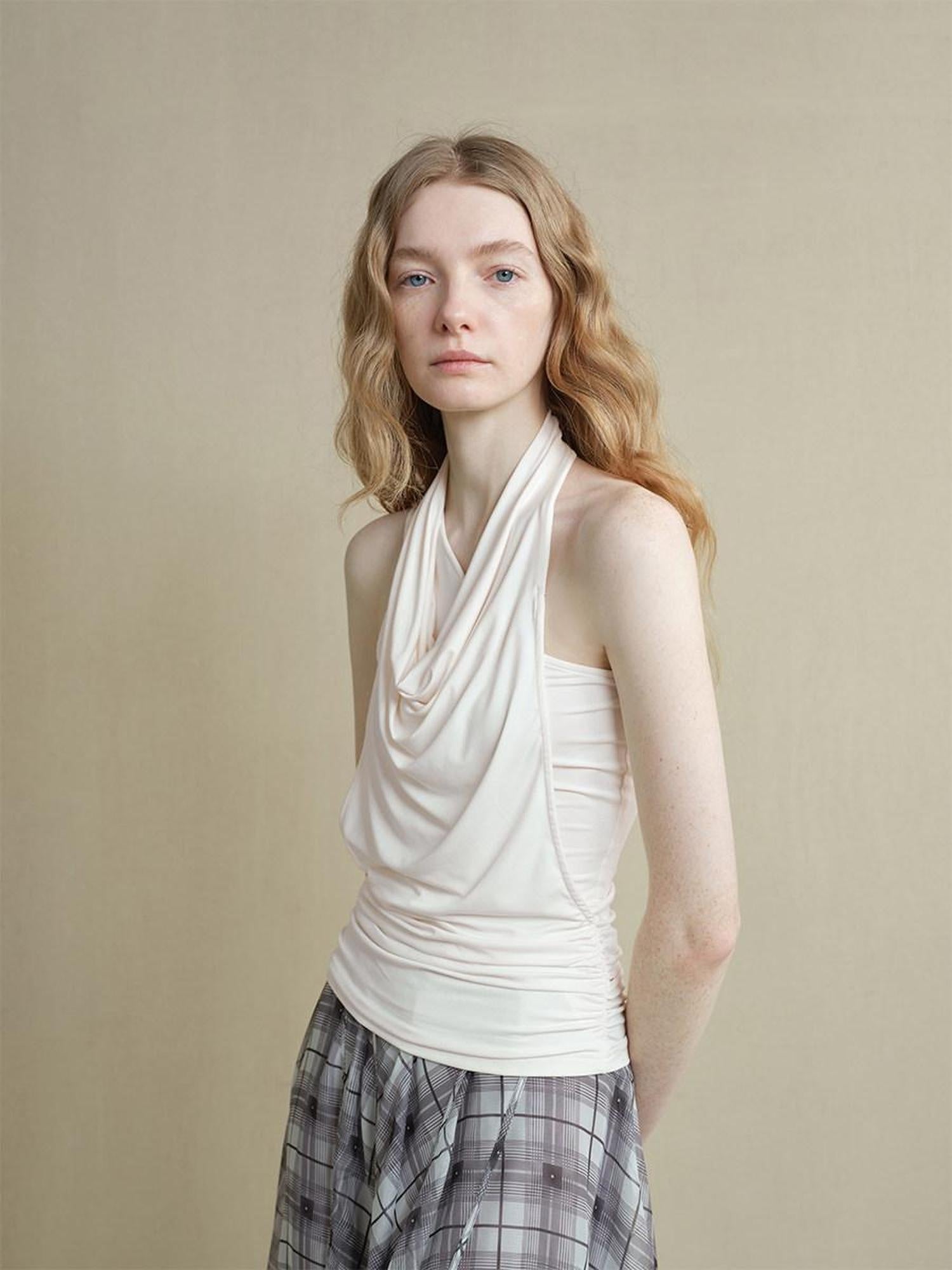someonesometimes Soft Modal Asymmetric Slim Strappy Layered Women Pearl White Tank Tops