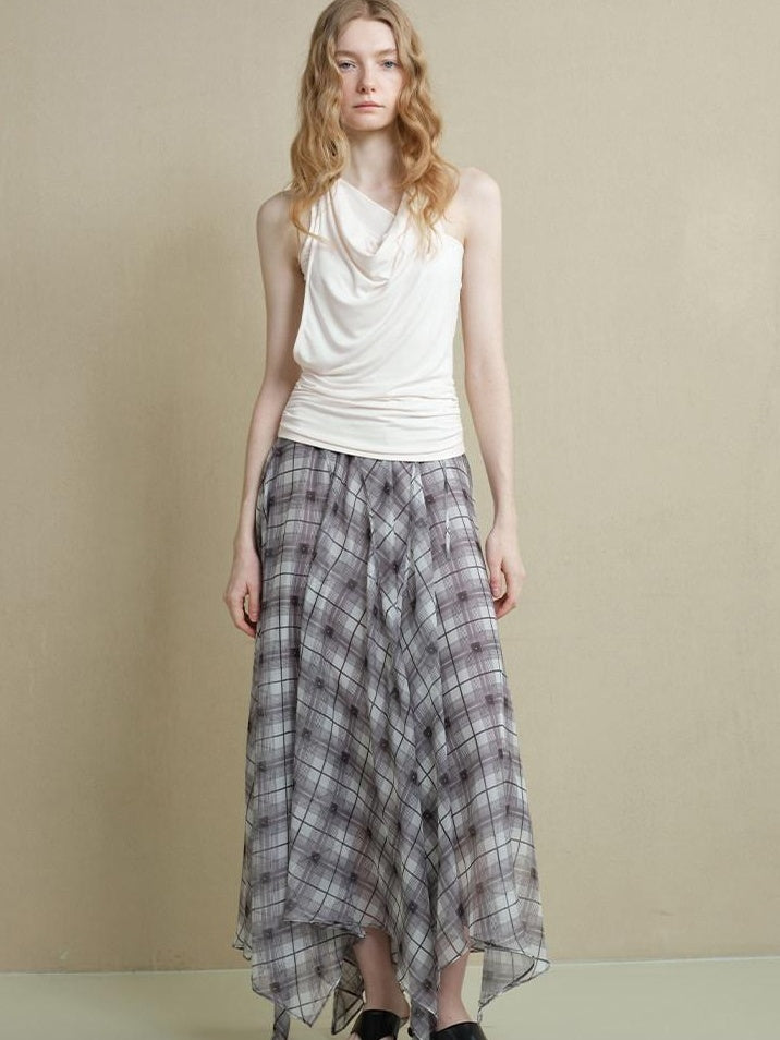 someonesometimes Soft Modal Asymmetric Slim Strappy Layered Women Pearl White Tank Tops