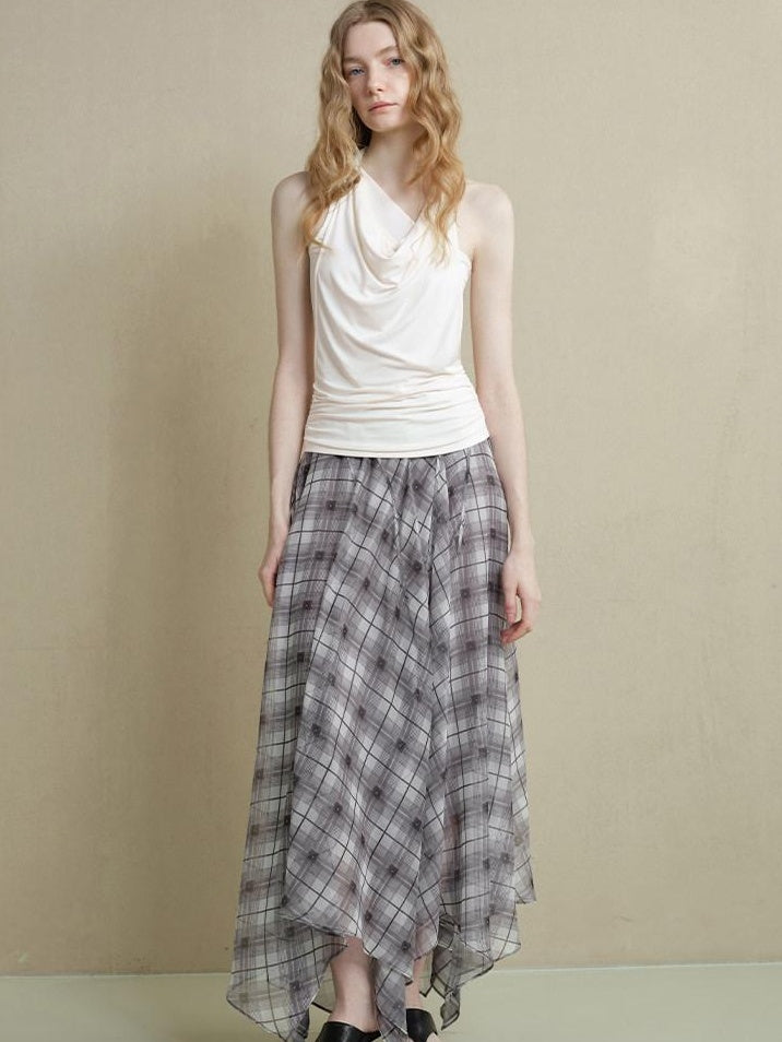 someonesometimes Soft Modal Asymmetric Slim Strappy Layered Women Pearl White Tank Tops