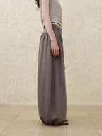 someonesometimes Soft Modal Lantern Natural Waist Button Fly Women Smoke Gray Wide Leg Pants