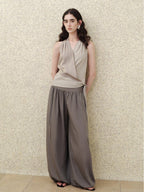 someonesometimes Soft Modal Lantern Natural Waist Button Fly Women Smoke Gray Wide Leg Pants
