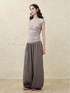 someonesometimes Soft Modal Lantern Natural Waist Button Fly Women Smoke Gray Wide Leg Pants