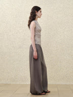 someonesometimes Soft Modal Lantern Natural Waist Button Fly Women Smoke Gray Wide Leg Pants