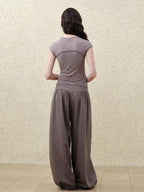 someonesometimes Soft Modal Lantern Natural Waist Button Fly Women Smoke Gray Wide Leg Pants