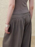 someonesometimes Soft Modal Lantern Natural Waist Button Fly Women Smoke Gray Wide Leg Pants