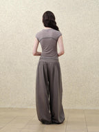 someonesometimes Soft Modal Lantern Natural Waist Button Fly Women Smoke Gray Wide Leg Pants