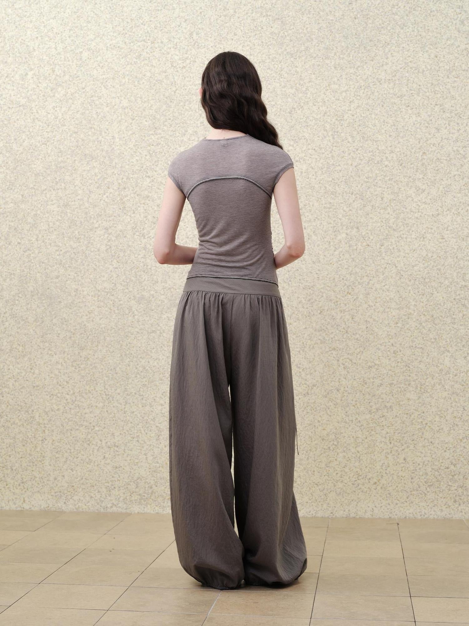 someonesometimes Soft Modal Lantern Natural Waist Button Fly Women Smoke Gray Wide Leg Pants