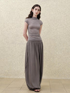 someonesometimes Soft Modal Lantern Natural Waist Button Fly Women Smoke Gray Wide Leg Pants
