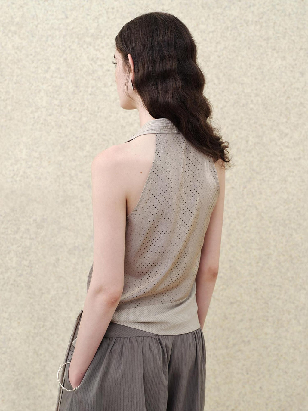 someonesometimes Soft Modal V-neck Slim Side Tie Polka Dot Women Slate Gray Tank Tops