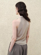 someonesometimes Soft Modal V-neck Slim Side Tie Polka Dot Women Slate Gray Tank Tops